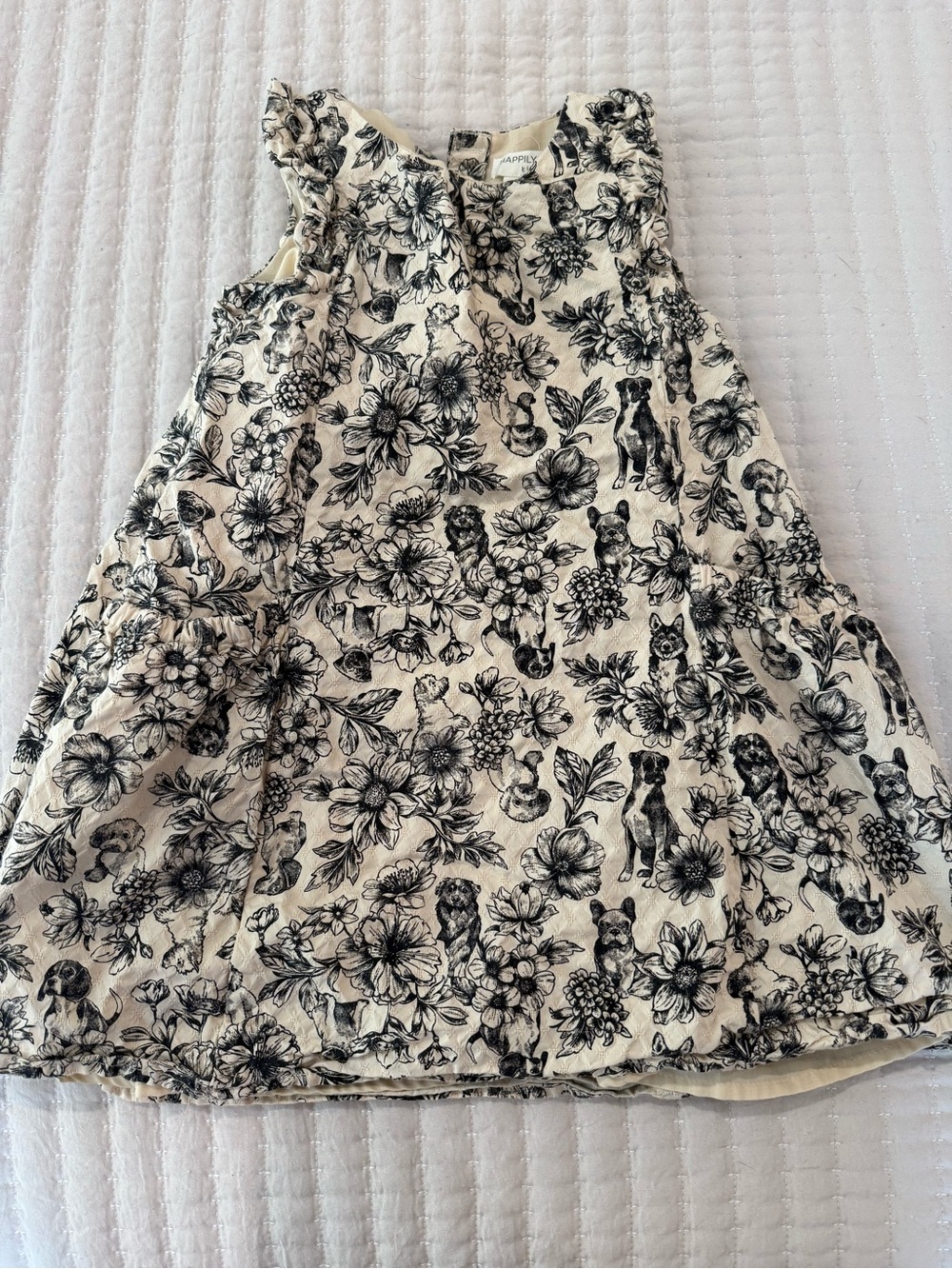 Cream Floral & Puppy Print Tank Dress - Casual Girls' Summer Dress